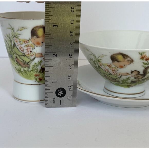 Vintage Seyei Nagoya Japan Fine China Children Set Cup Bowl Saucer Boy Squirrel - Picture 7 of 9